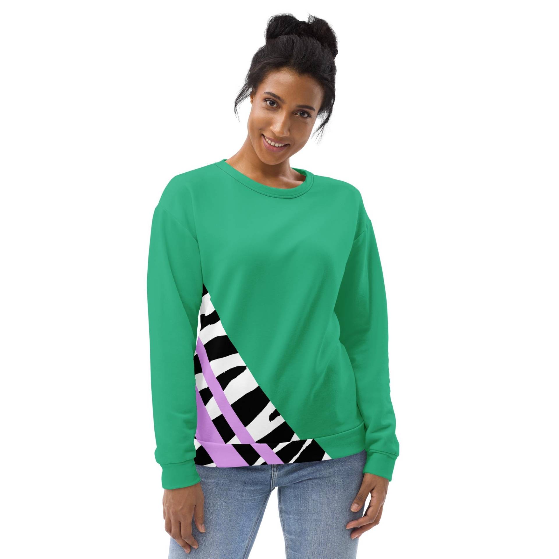 Retro Zebra Print Unisex Sweatshirt 80Er Jahre Color Block Pullover von Milenecollie
