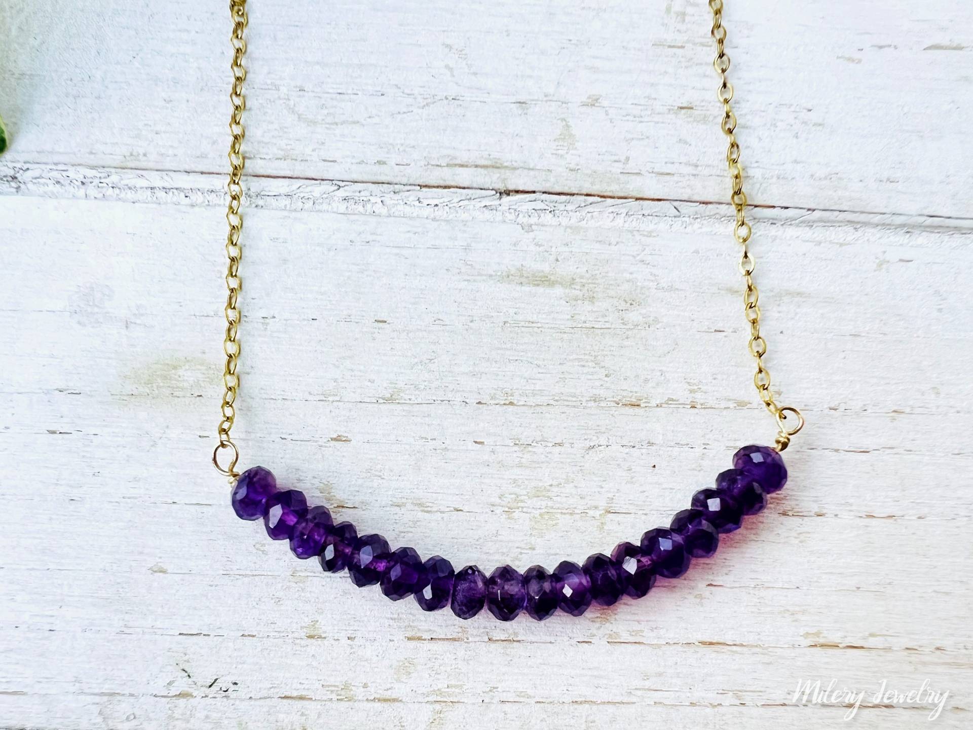 Amethyst Rondelle Bar Edelstein Anhänger, 14K Gold Filled Halskette, Februar Geburtsstein, Layering Schmuck, Alltag Halskette von Milery