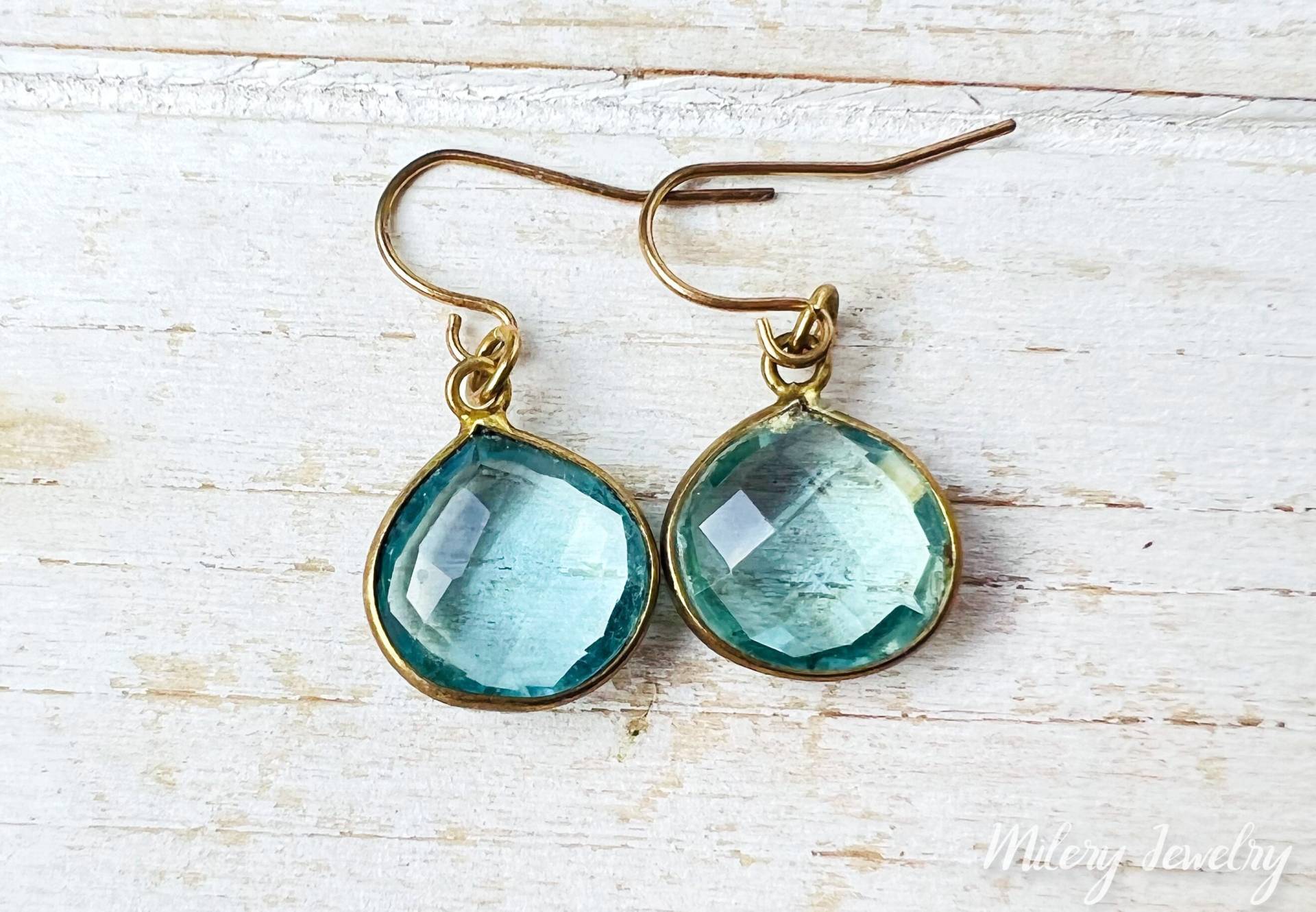Aquamarin Quarz Gold Ohrringe, 14K Filled, Vermeil, Zarte Schmuck Für Jeden Tag von Milery
