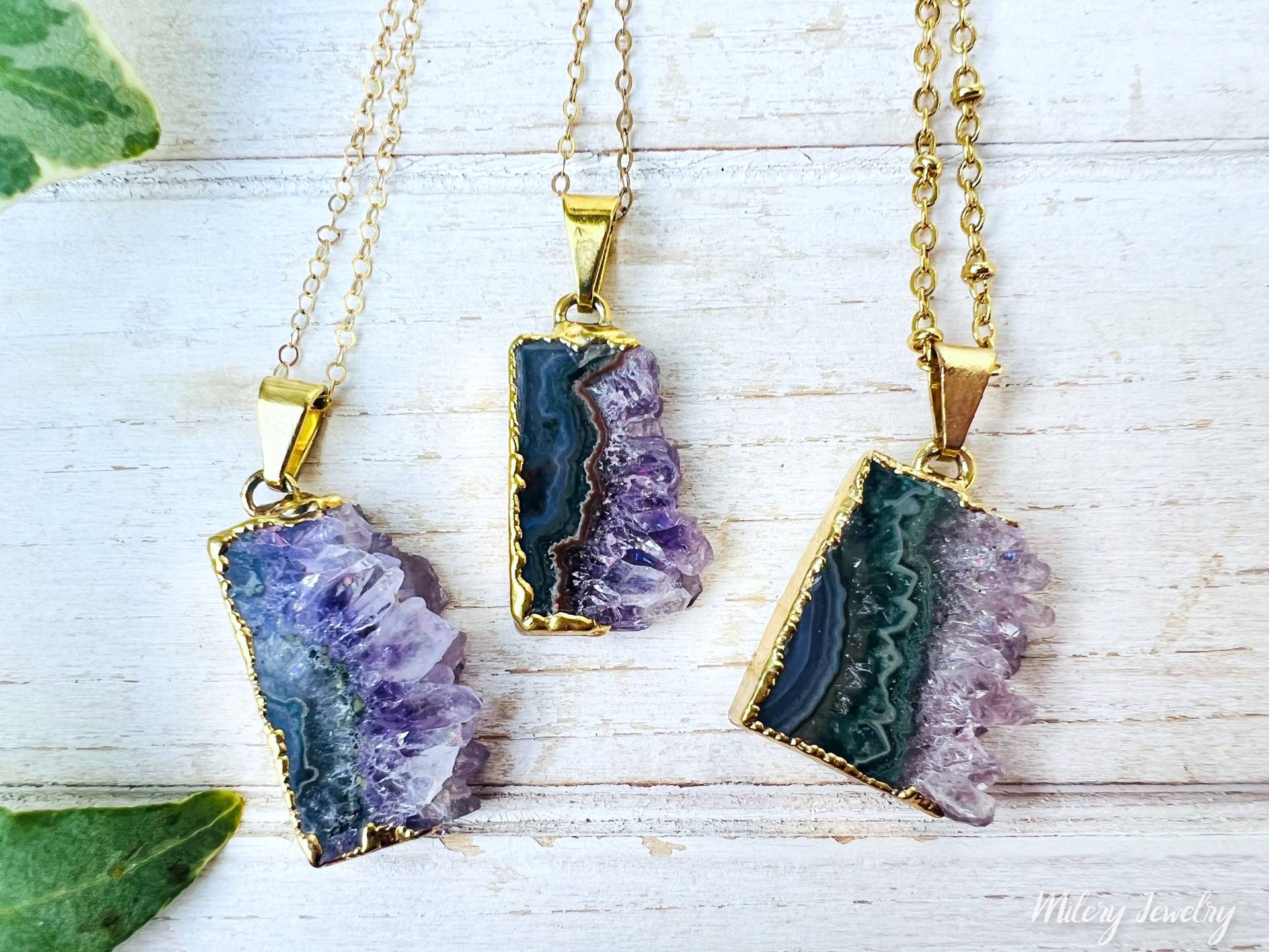 Druzy Amethyst Gold Vermeil Halskette, 14K Filled, Amethyst, Kristallhalskette, Februar Geburtsstein von Milery