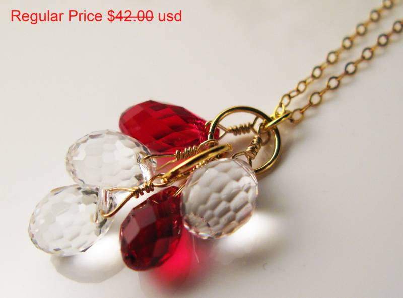 Sale Granat, Bergkristall, Swarovski Cluster Charm, Anhänger Halskette. 14K Gold Gefüllt, Januar Geburtsstein, Edelstein Charme, Hochzeit von Milery