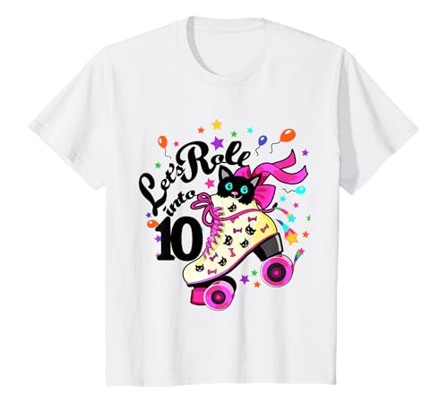 Kinder 10 Jahre alt Geburtstag Shirt Mädchen Rollschuh Katzentag Kleid T-Shirt von Milestone Birthday Ideas and Gifts