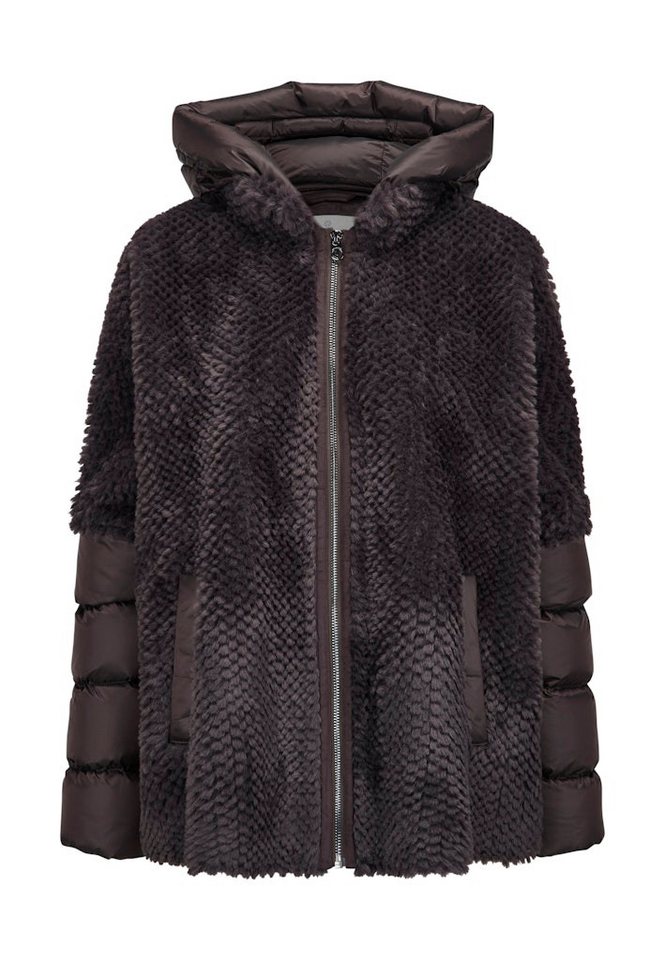 Milestone Winterjacke Kurzhaarpelz Ultraleichtes Cape im Fake Fur-/Stepp-Mix mit abknöpfbarer Kapuze. von Milestone