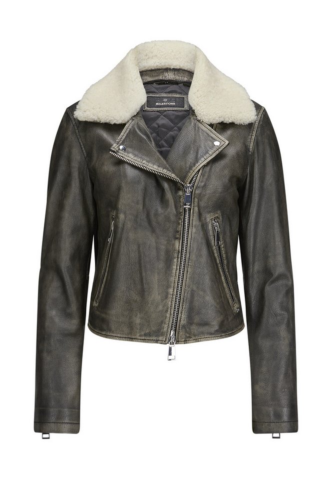 Milestone Bikerjacke MSShake Damen Lederjacke Jacke Leder schlanke Passform von Milestone