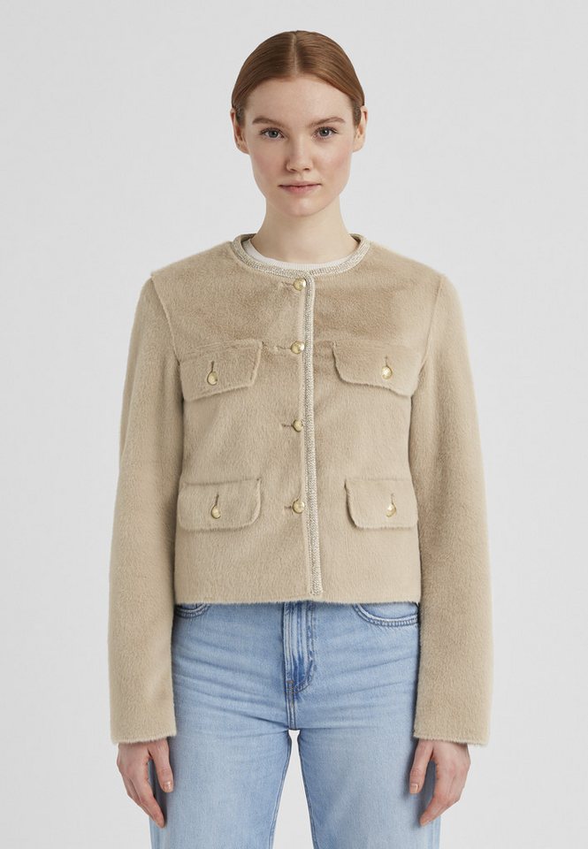 Milestone Fellimitatjacke MSFelicia Damen Kunstfelljacke Übergangsjacke mit Zierknöpfen von Milestone