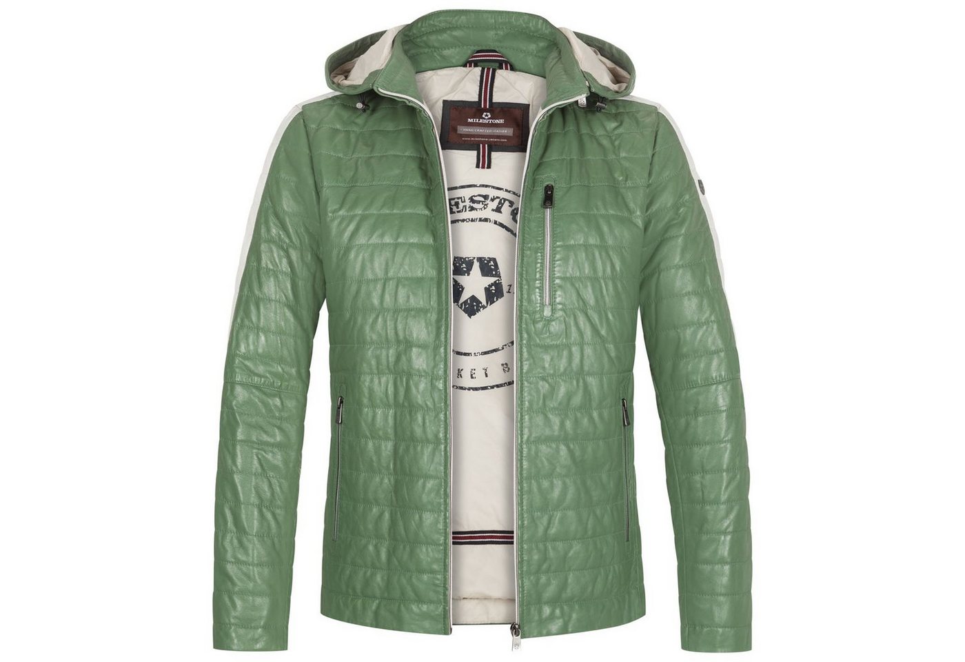 Milestone Lederjacke Brento Herren Steppjacke mit abnehmbarer Kapuze aus Lammnappa Leder von Milestone