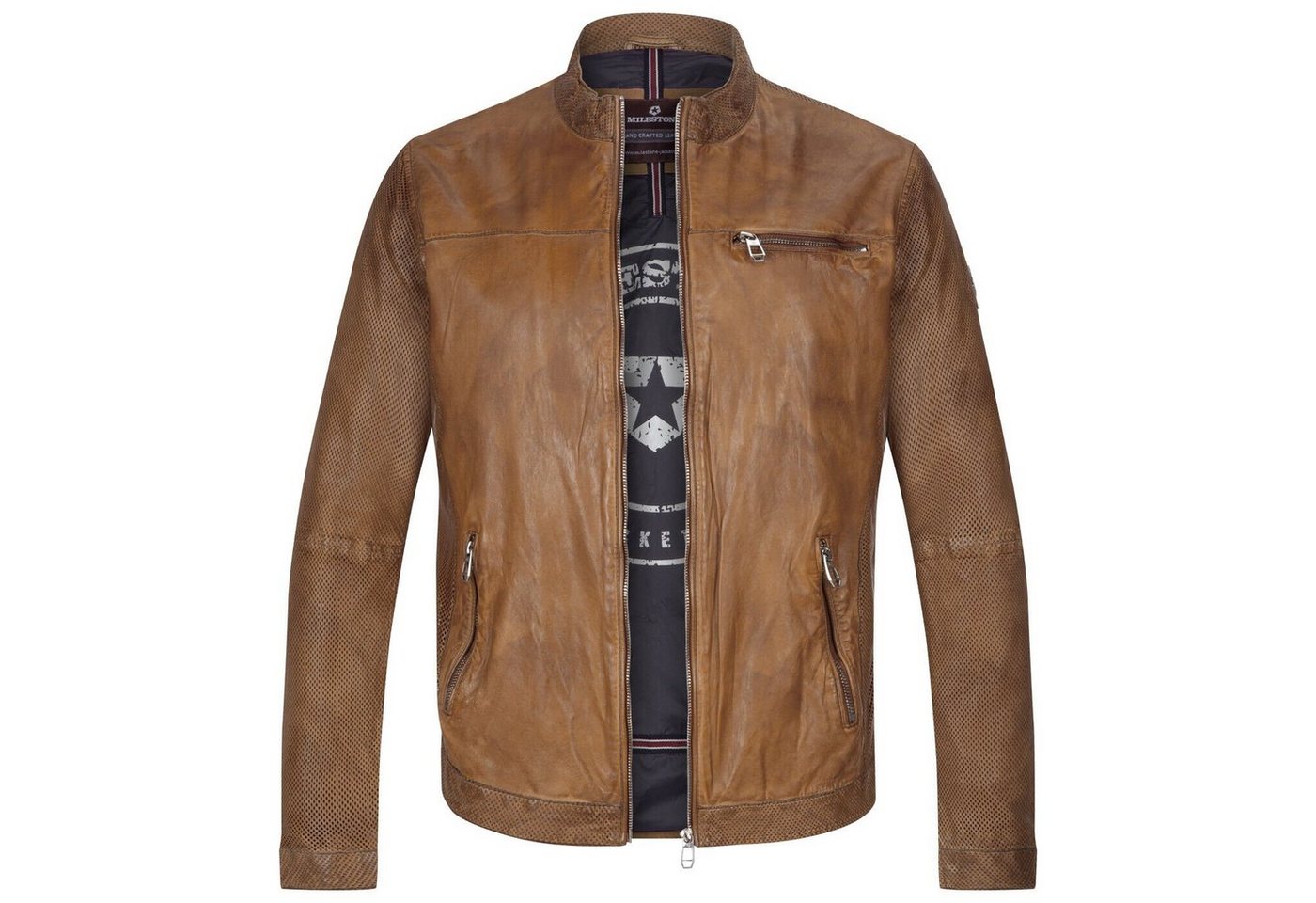 Milestone Lederjacke Fabio Herren Lederjacke aus perforiertem Lammleder von Milestone