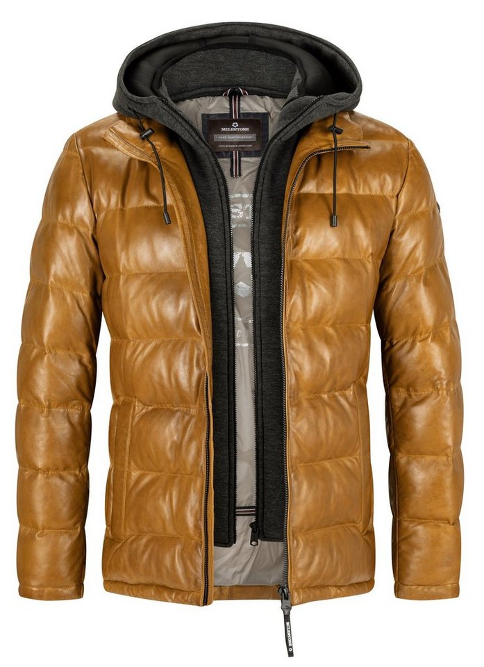 Milestone Lederjacke MS-Claudio Herren Steppjacke mit abnehmbarer Kapuze aus Lammnappa Leder von Milestone