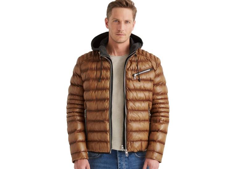 Milestone Lederjacke MSApollo Milestone - Herren Lederjacke Steppjacke Lammnappa Kapuze cognac von Milestone