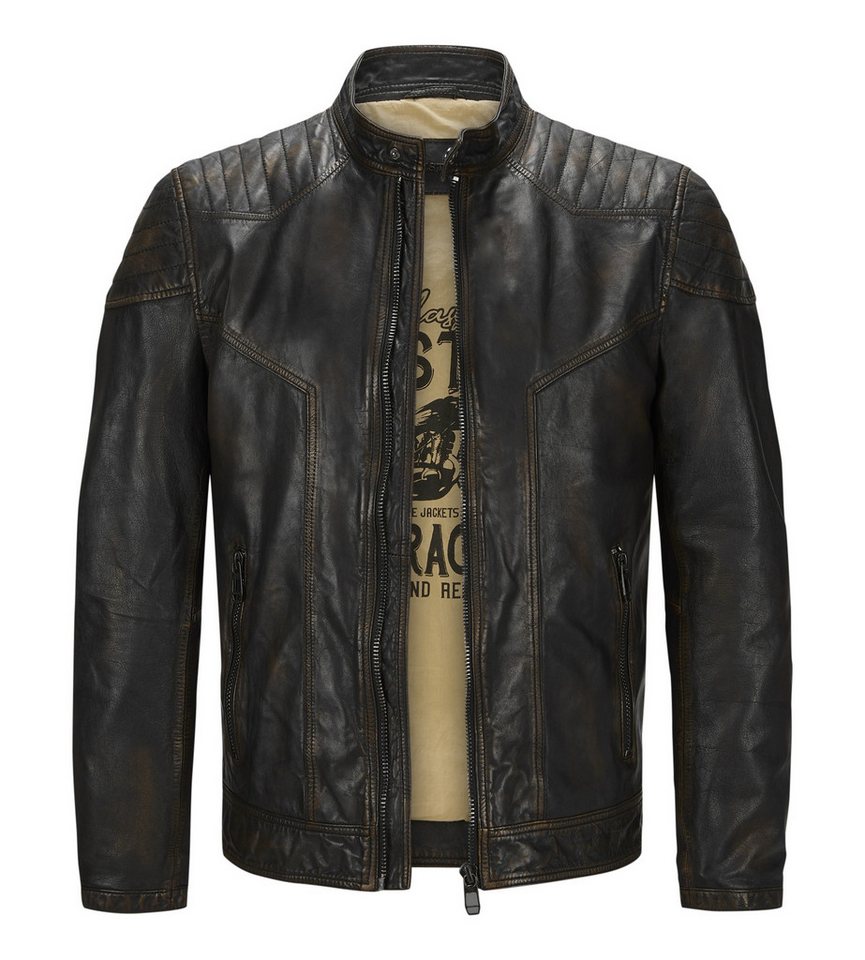 Milestone Lederjacke MSArlington Handgewachstes Lammleder Vintage-Optik Markanter Biker-Style von Milestone