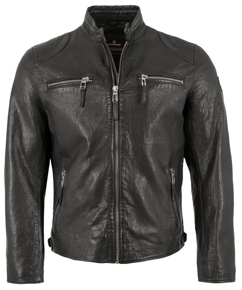 Milestone Lederjacke MSBruno Echtleder Herren Lederjacke Lammnappa anthrazit von Milestone