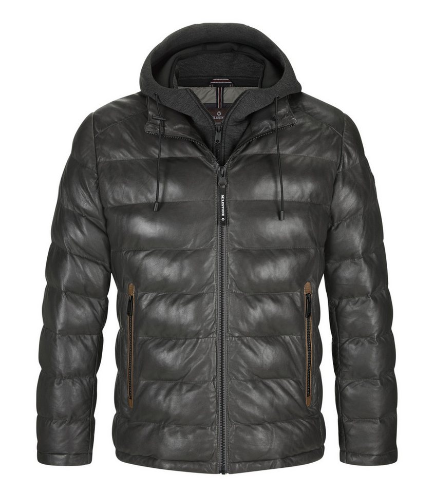 Milestone Lederjacke MSCallisto Stehkragen mit abnehmbarem Jersey-Kapuzeneinsatz von Milestone