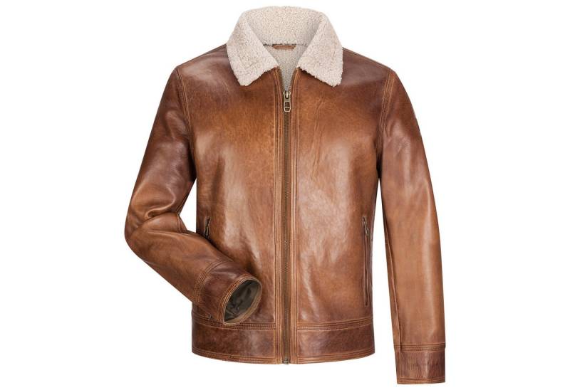 Milestone Lederjacke MSMario Bikerjacke aus genarbtem Lammleder mit Fellkragen von Milestone