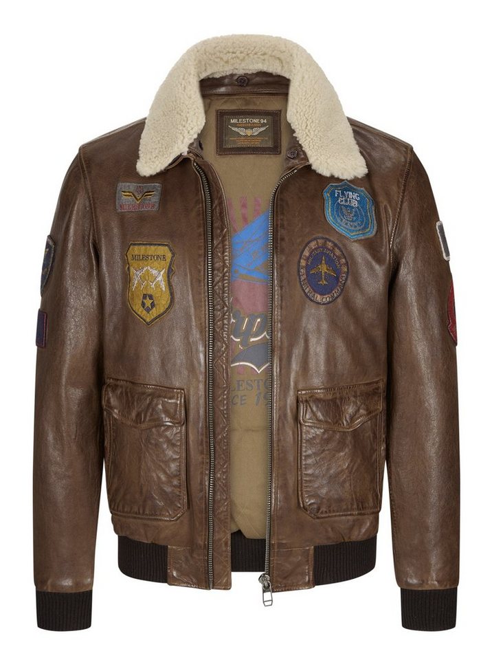 Milestone Lederjacke MSMatti Herren Fliegerjacke mit abnehmbarem Fellkragen von Milestone