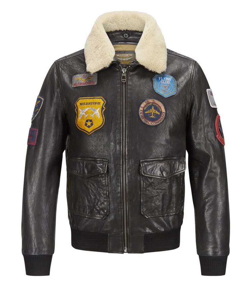 Milestone Lederjacke MSMatti Herren Fliegerjacke mit abnehmbarem Fellkragen von Milestone
