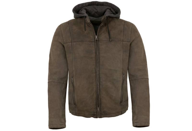 Milestone Lederjacke MSRenaldo Milestone - Herren Lederjacke Kapuze Lammnubuk tabak von Milestone