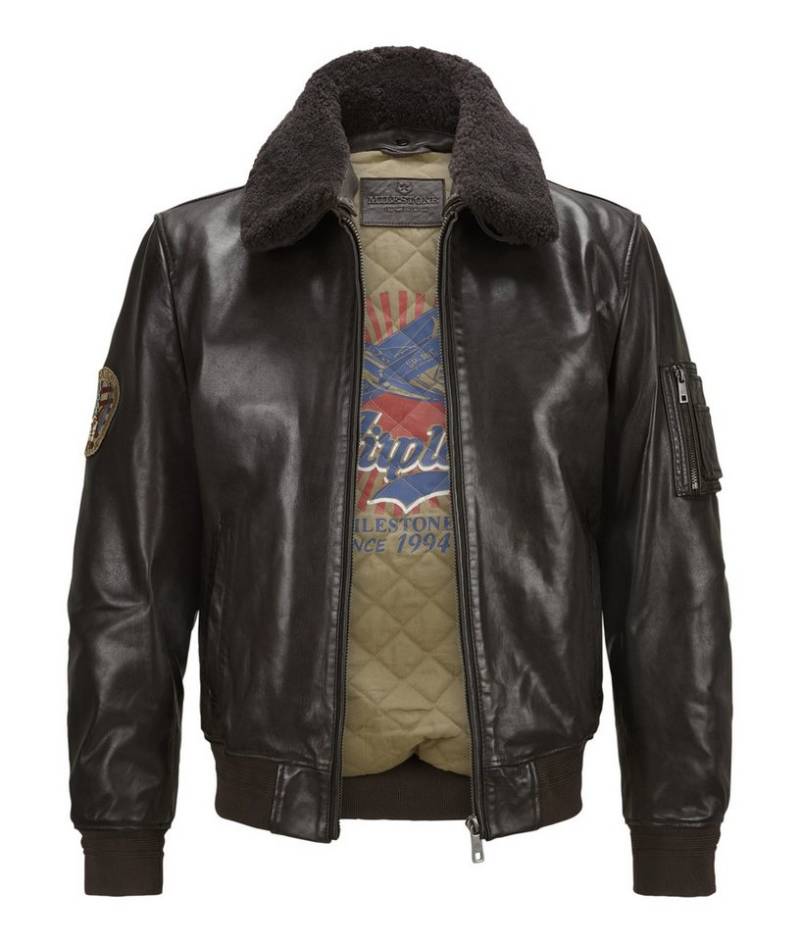 Milestone Lederjacke MSTom Pilotenjacke aus Lammleder mit abnehmbarem Fellkragen von Milestone