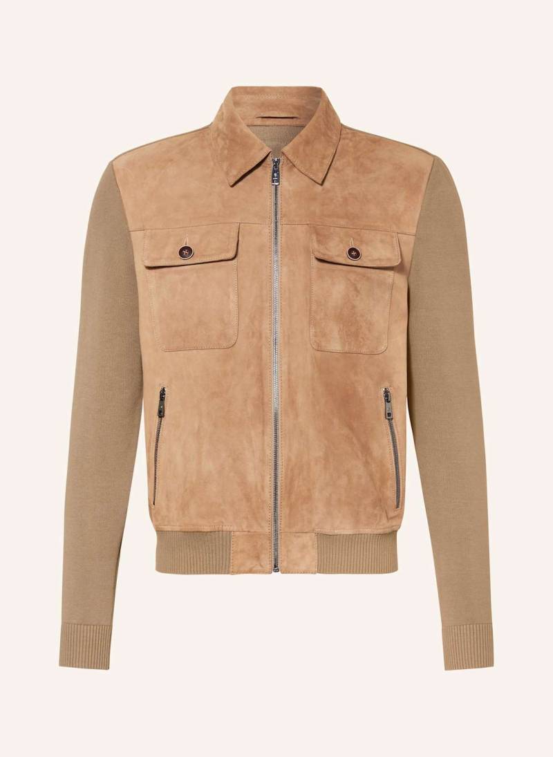 Milestone Lederjacke Msryan Im Materialmix braun von Milestone