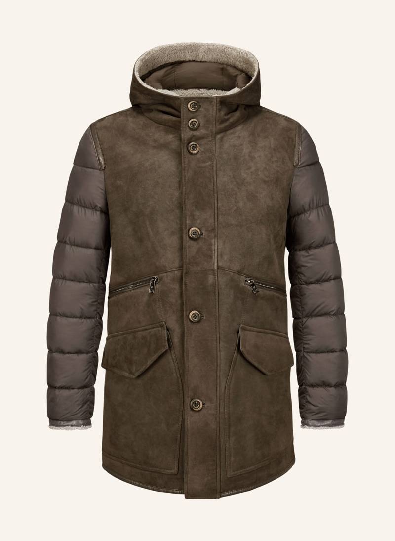 Milestone Ledermantel Msemmerson Im Materialmix grau von Milestone