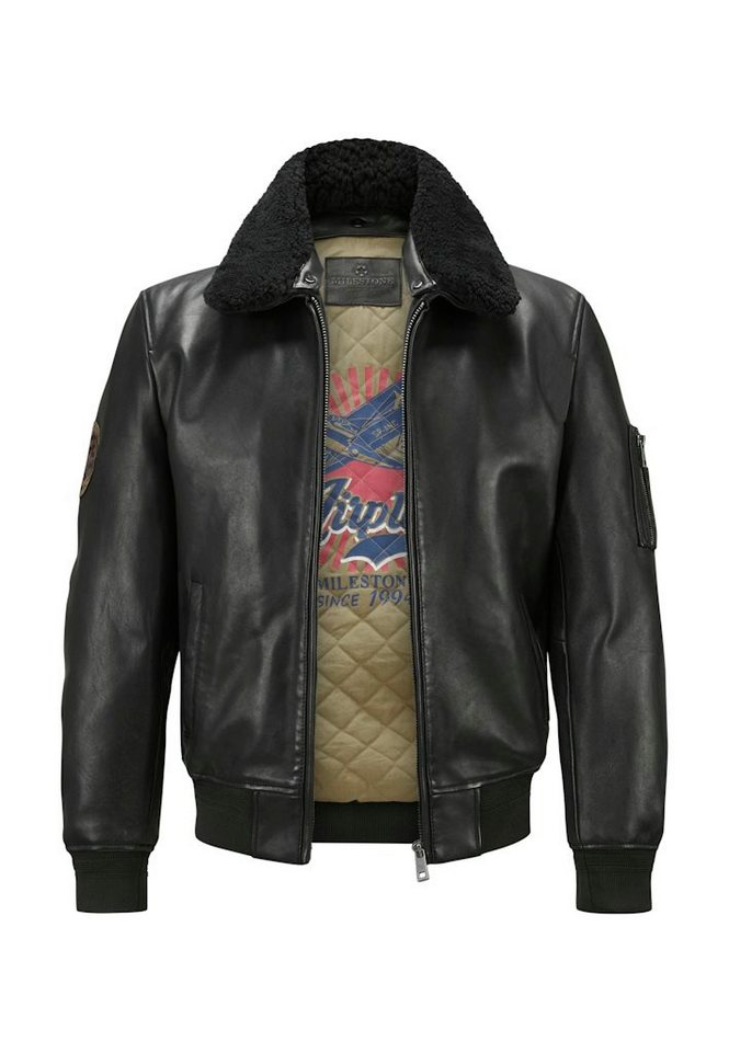 Milestone Pilotenjacke MSTom Echt-Lammfell Curly Kragen abnehmbar Innenfutter mit „Aviator Print“ von Milestone