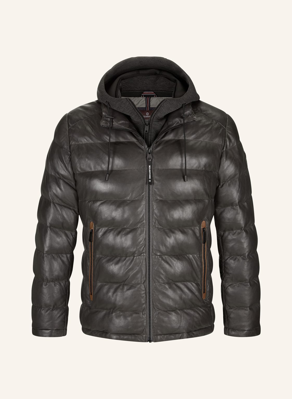Milestone Steppjacke Mscallisto Aus Leder Mit Herausnehmbarer Blende grau von Milestone
