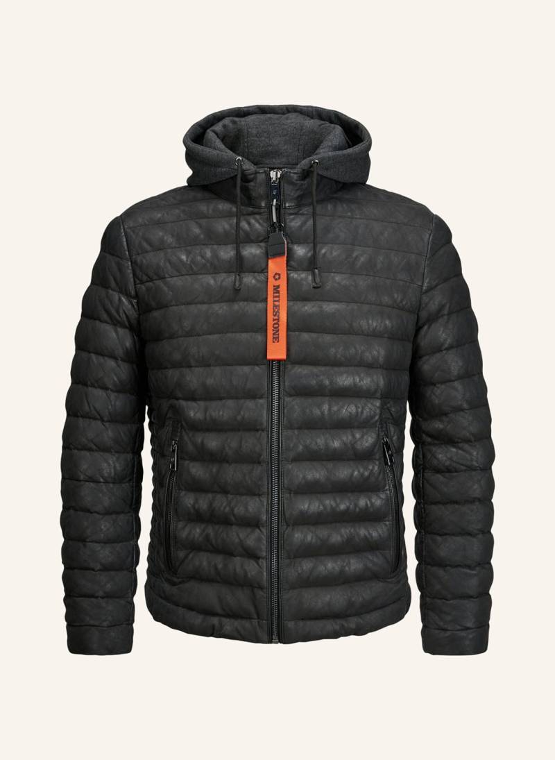 Milestone Steppjacke Msviano Aus Leder Mit Abnehmbarer Kapuze schwarz von Milestone