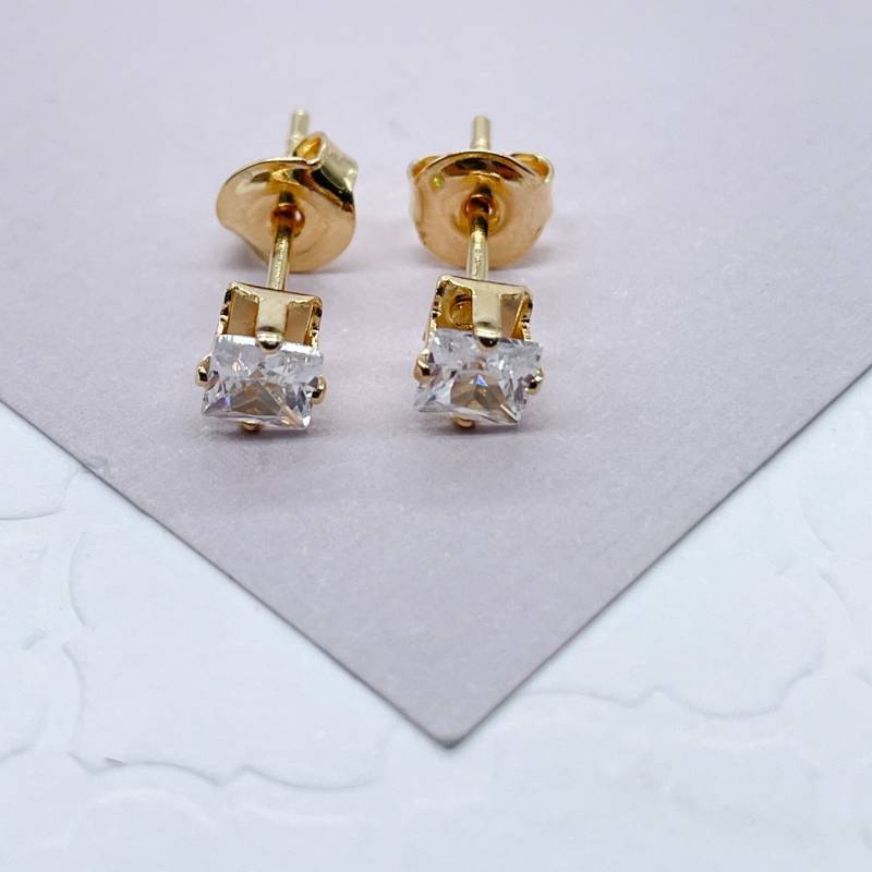 18K Gold Fill 4 Mm Mini Cubic Zirkonia Quadrat Ohrstecker von MilieJewels