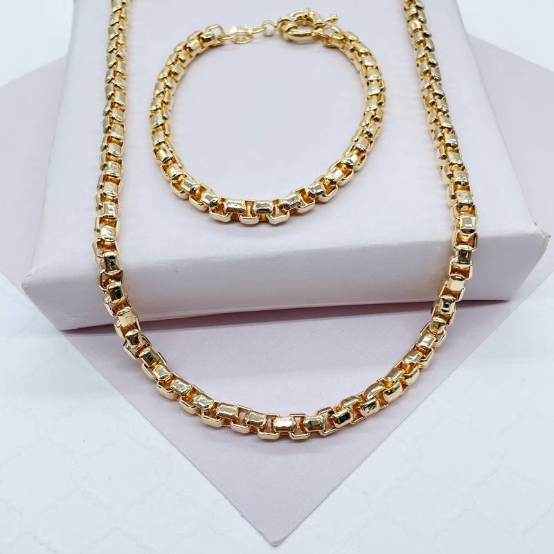 18K Gold Filled 3mm Dicke Box Set Halskette Und Armbandhandyschmuck von MilieJewels