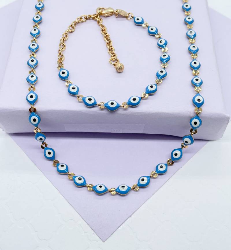 18K Gold Filled Blau Oder Rot Farbe Evil Eye Armband Und Halskette von MilieJewels