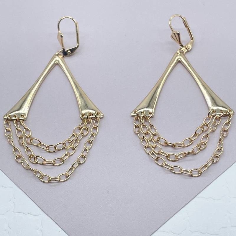 18K Gold Gefüllte Dreieck Wishbone Form Baumelnde Ohrringe Mit Verbundener Kabel Gliederkette von MilieJewels