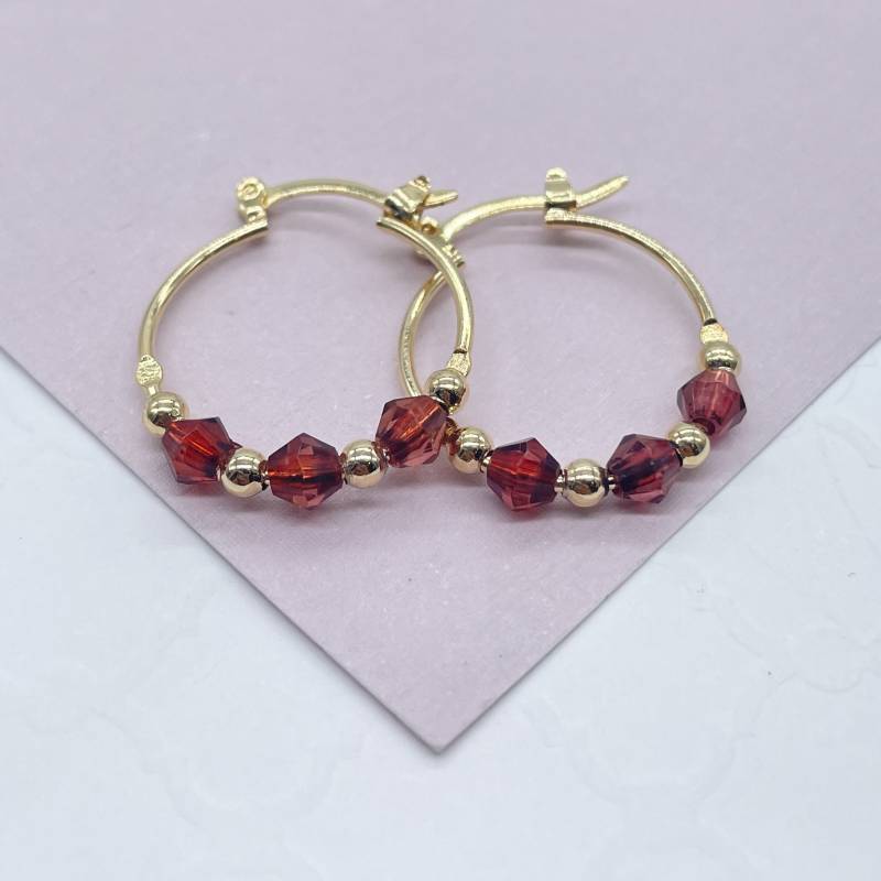18K Gold Filled Dünne Creolen Mit Diamant Form Kastanienbraun Acryl Und Mini Perlen von MilieJewels