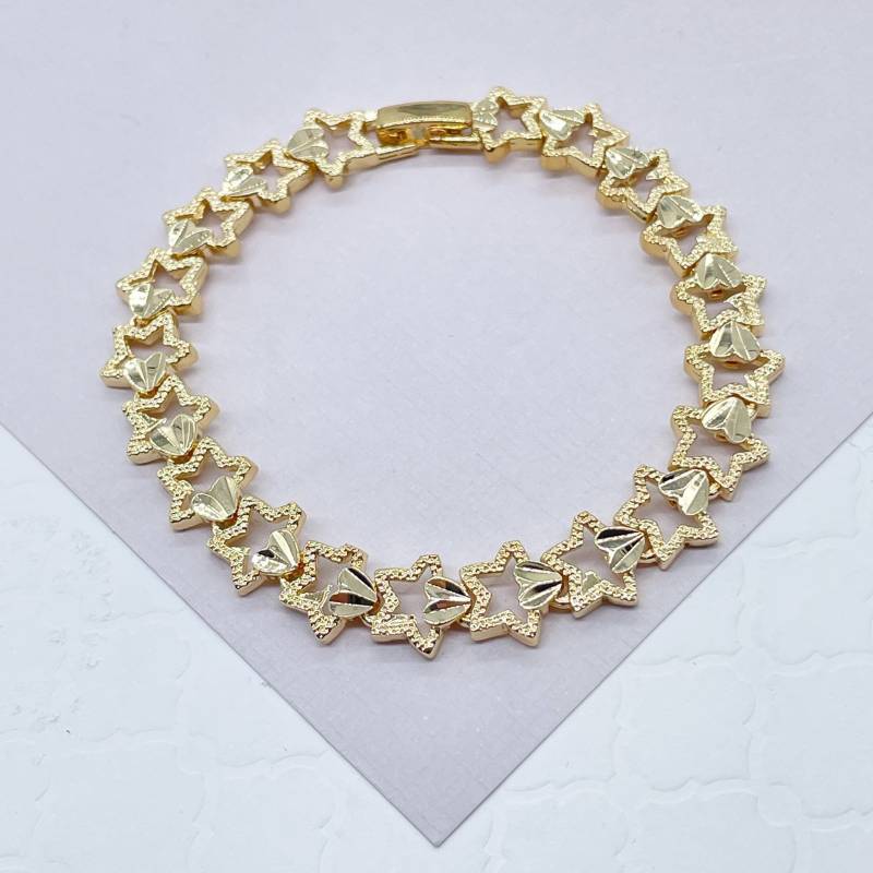 18K Gold Filled Geheiligter Stern Und Angebrachtes Herz Graviertes Muster Armband Schmuck von MilieJewels