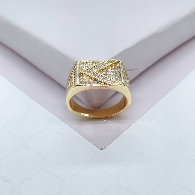 18K Gold Filled Herrenring Gemustert Mit Pfeil-Symbol Pave-steinen von MilieJewels