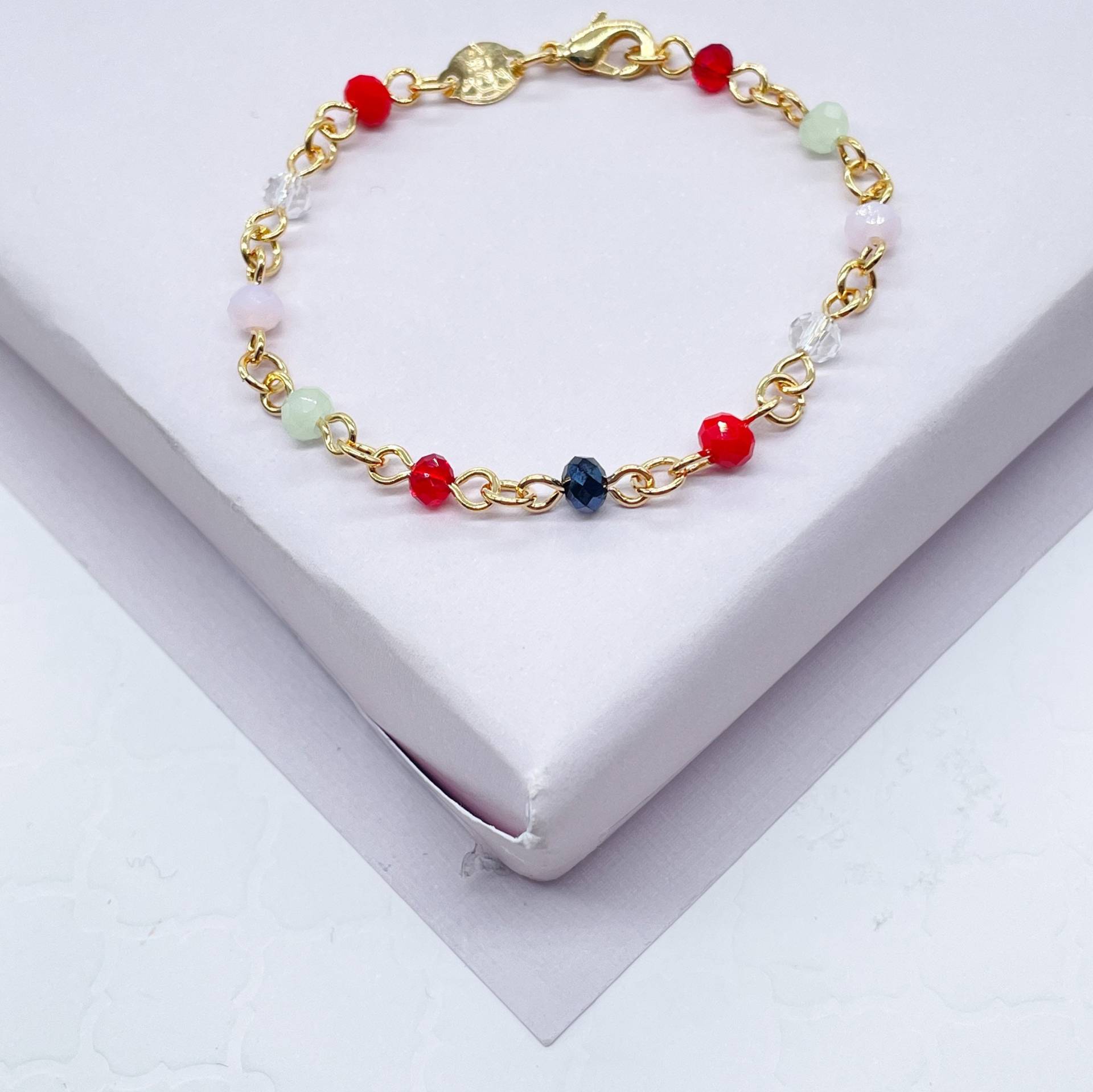 18K Gold Filled Kinder Perlen Armband Mit Einer Vielzahl Von Multi Color Acryl Facettierten von MilieJewels