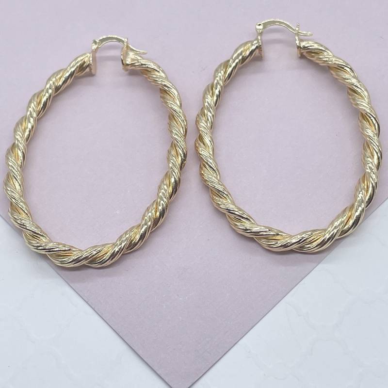 18K Gold Filled Oval Form Twisted Hoop Ohrringe Zubehör von MilieJewels