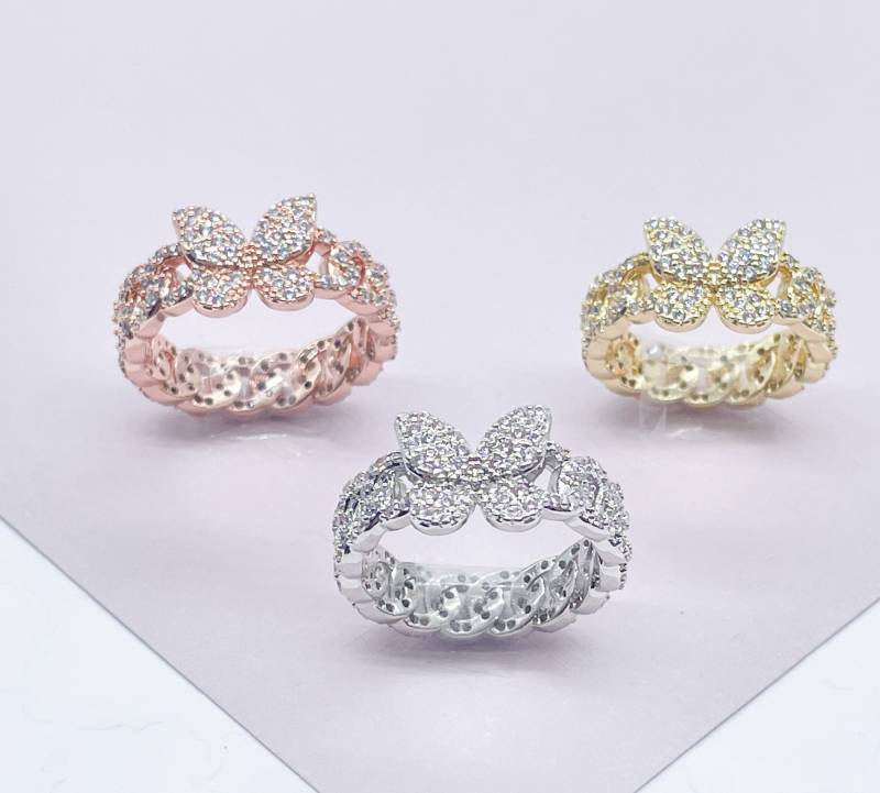 18K Gold Filled Schmetterlingsring Mit Micro Pave Cubic Zirconia Cuban Link-Ring von MilieJewels