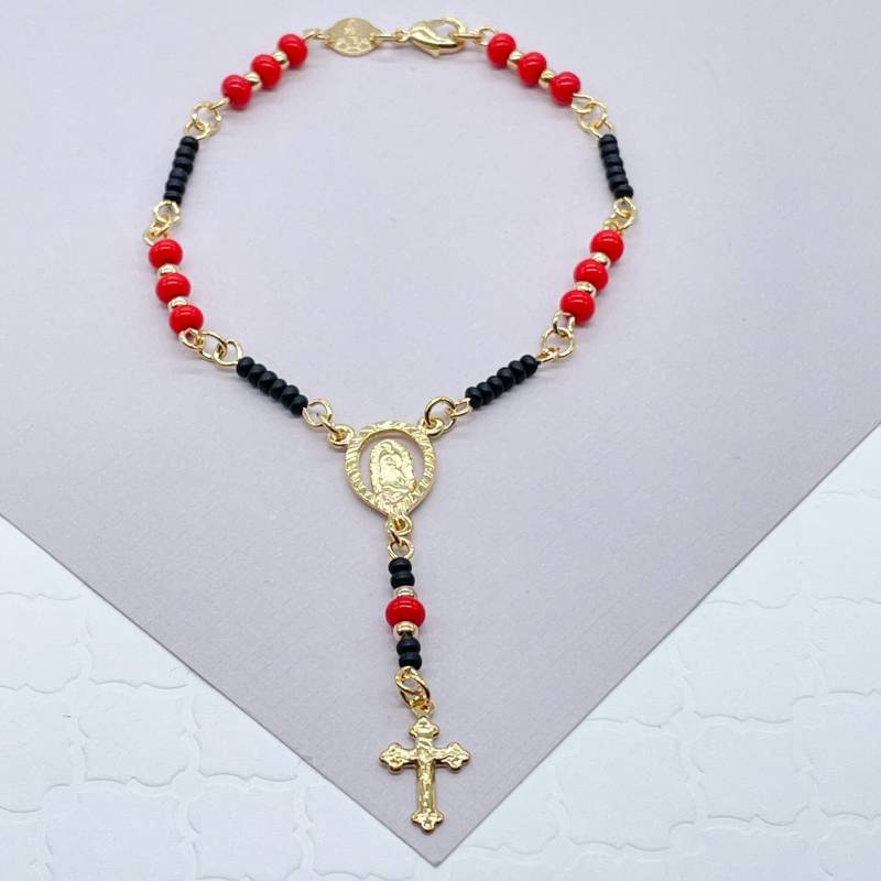18K Gold Filled Schutz Perlen Rosenkranz Armband Mit Unserer Dame Von Guadalupe Kruzifix Kreuz von MilieJewels