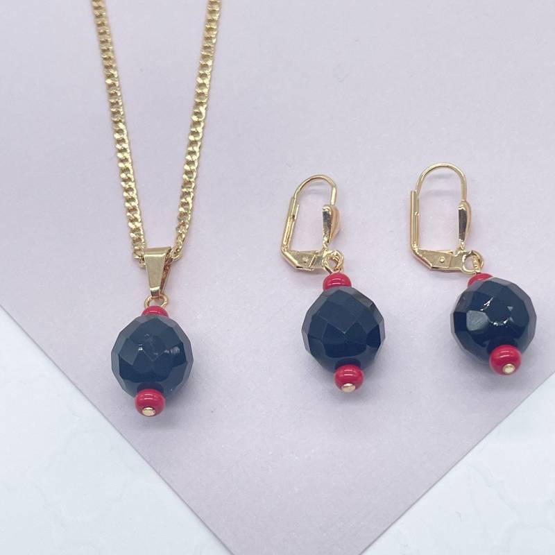 18K Gold Gefüllte Simulierte Azabache-Sätze in Zwei Größen-Schutz-Schmuckherstellung Lieferungen von MilieJewels