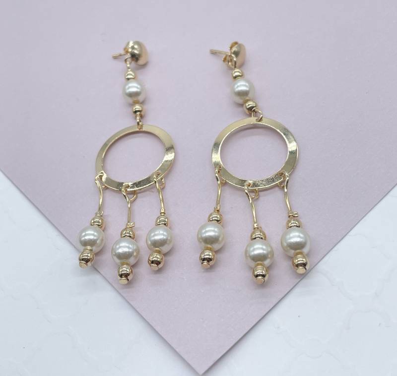 18K Gold Gefüllter Boho Dreamcatcher Inspire Design Ohrringe Mit Details in Simuliertem Perlenschmuck von MilieJewels