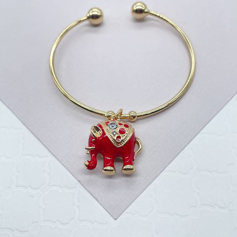 18K Gold Gefülltes Geschwollenes Rotes Emaille Elephant Cuff Armreif in Gold, Good Luck Schutz von MilieJewels
