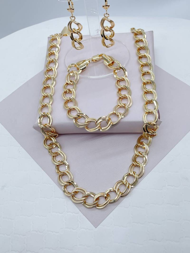 Chunky Hohles 18K Gold Gefüllte Doppelte Robuste Link-Licht-Set Halskette, Ohrringe Und Armband von MilieJewels