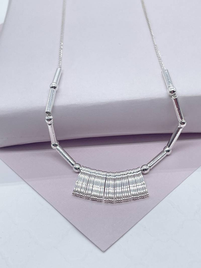 Silber Gefüllte Fransen-Halskette Mit Röhren Und Perlen Komplett Boho-stil von MilieJewels