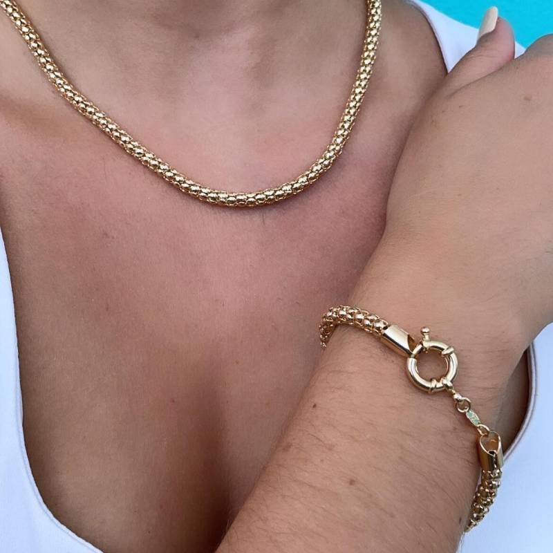 Wunderschöne Einzigartige 18K Gold Gefüllte Weizen Link Tube Set Mit Großem Verschluss Hypoallergen Schmuckset von MilieJewels
