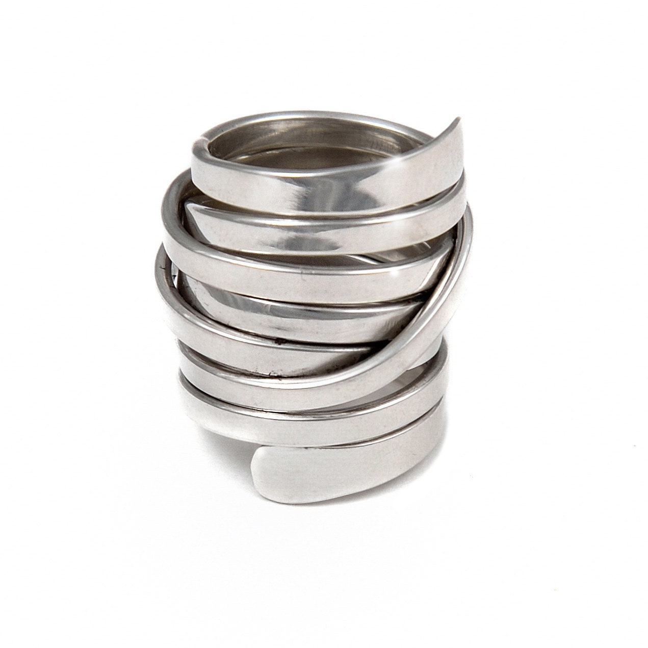 Chunky Statement Sterling Silber Wickelring Mit Flexiblen Gewickelten Silberband-Breitem Ring Chunky Statement Sterling Silber Wickelring Mit Flexiblen Gewickelten Silberband-Breitem Ring von MilinaLondon