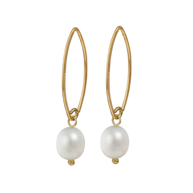 Perlen - Und Gold-Ohrringe Mit Einem Weißen Perlen-Tropfen 25 Mm Langen Ovalen Vergoldeten Sterlingsilberhaken Perlen - Und Gold-Ohrringe Mit Einem Weißen Perlen-Tropfen 25 Mm Langen Ovalen Vergoldeten Sterlingsilberhaken von MilinaLondon
