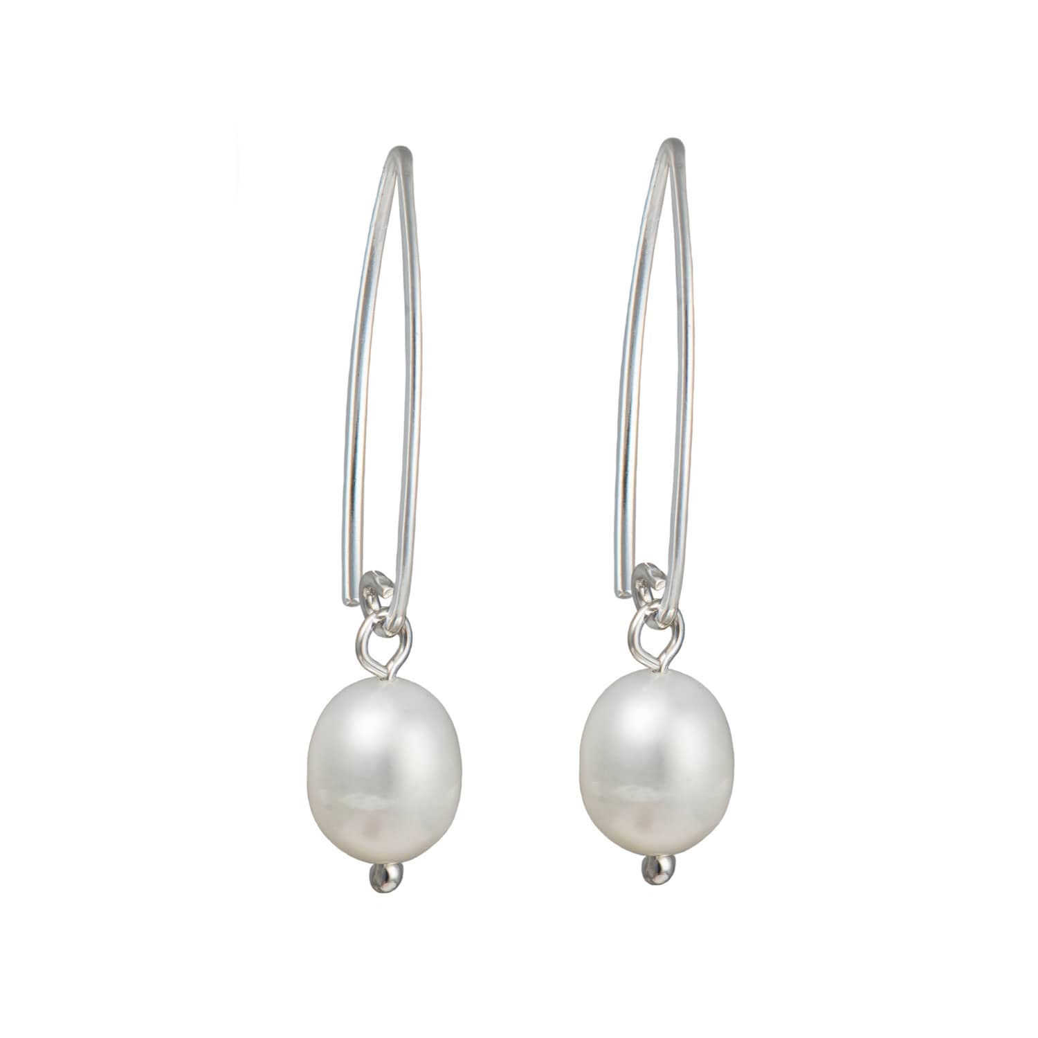 Perlen - Und Silber-Ohrringe Mit Einem Weißen Perlen-Tropfen 25 Mm Langen Ovalen Sterling Silber Haken Perlen - Und Silber-Ohrringe Mit Einem Weißen Perlen-Tropfen 25 Mm Langen Ovalen Sterling Silber Haken von MilinaLondon