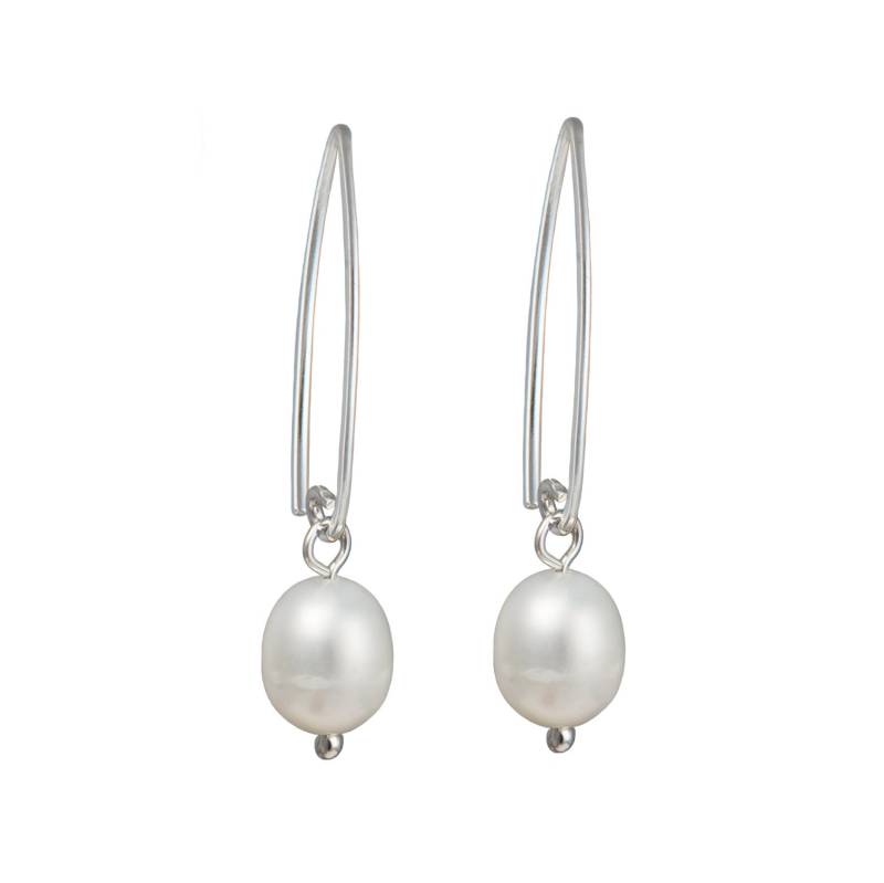 Perlen - Und Silber-Ohrringe Mit Einem Weißen Perlen-Tropfen 25 Mm Langen Ovalen Sterling Silber Haken Perlen - Und Silber-Ohrringe Mit Einem Weißen Perlen-Tropfen 25 Mm Langen Ovalen Sterling Silber Haken von MilinaLondon