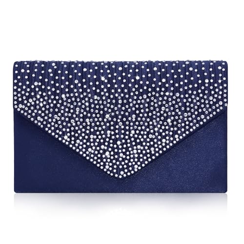 Milisente Abendtasche für Damen, Glitzer, Strass, Hochzeit, Abend-börse, Kristall-Umschlag, Crossbody Schulter-Clutch, marineblau, Small von Milisente