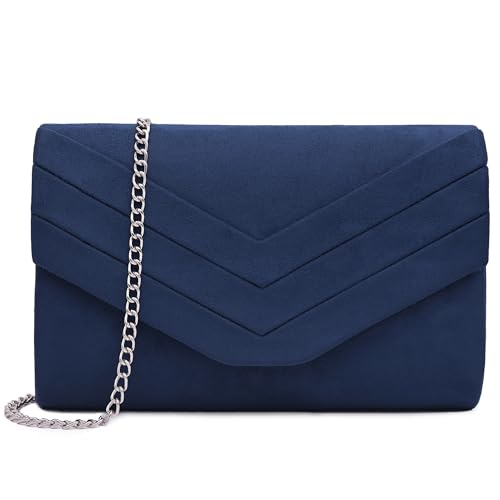 Milisente Abendtasche für Damen, Veloursleder, Umschlagtasche, Abend-börsen, Crossbody-Schulter-Clutch, Blau (808 Marineblau), Medium von Milisente