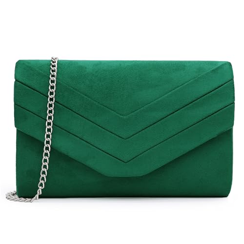 Milisente Abendtasche für Damen, Veloursleder, Umschlagtasche, Abend-börsen, Crossbody-Schulter-Clutch, Grün (808 Grün), Medium von Milisente